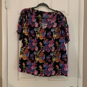 RACHEL Rachel Roy Black Floral V-Neck Blouse